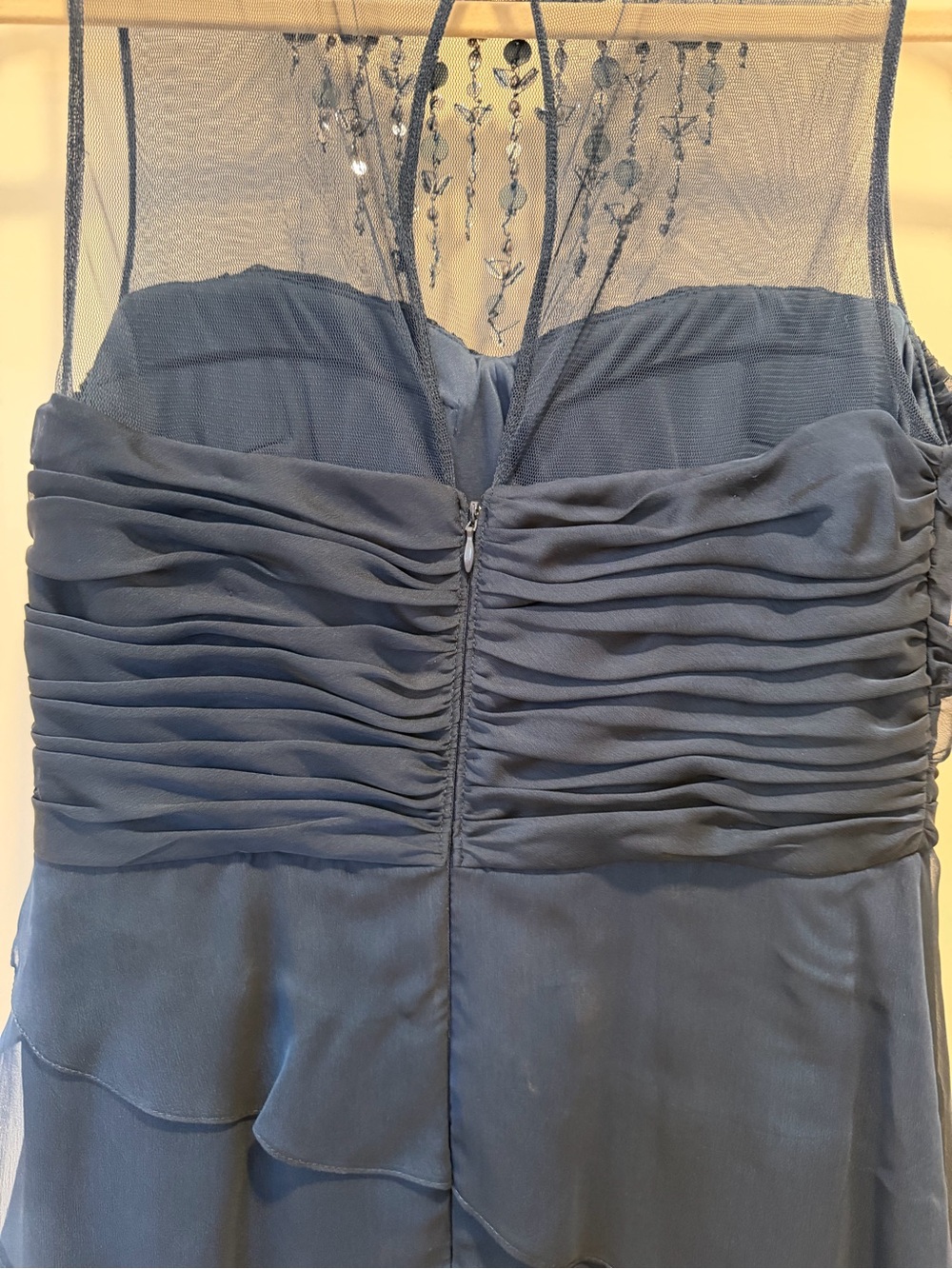 Adrianna Papell Navy Beaded Illusion Evening Gown - Picture 6 of 9